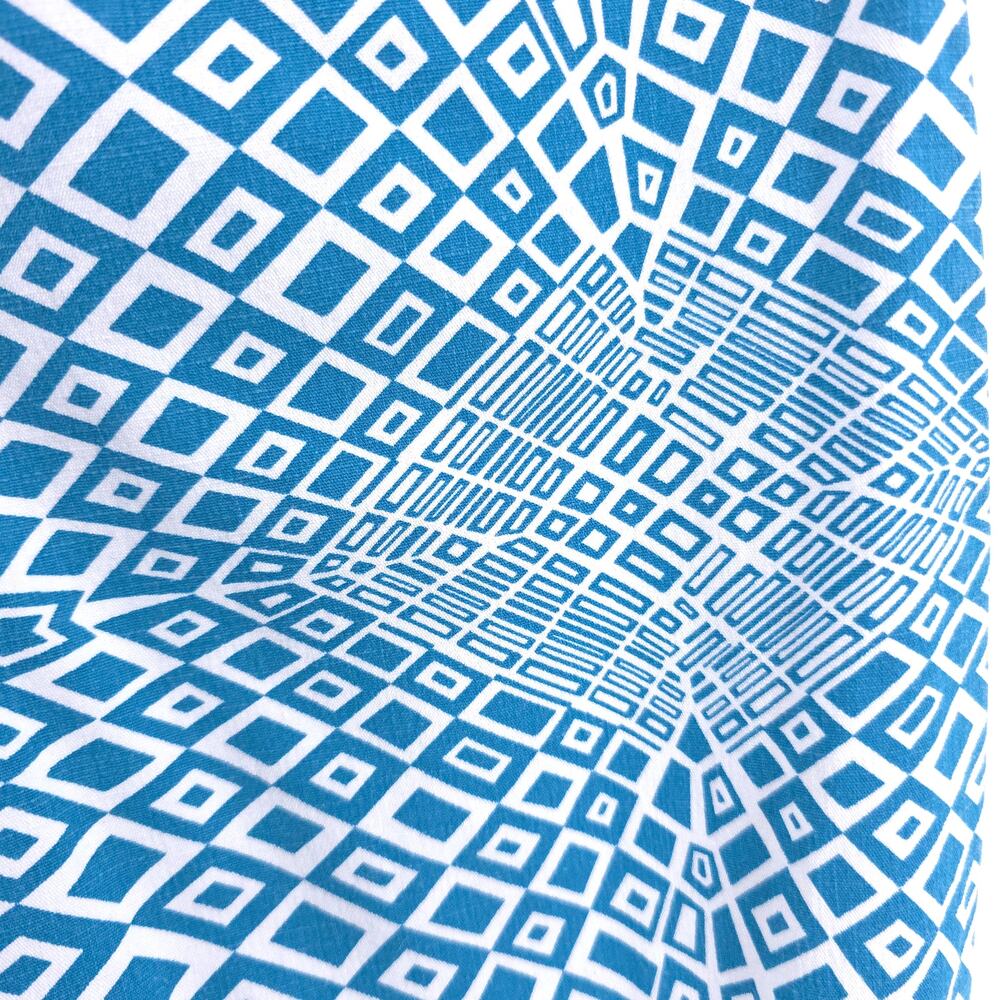 Dar Retro Psychedelic Handmade Blue White Geometric Pattern Wide Leg Pants 29 - Picture 10 of 10